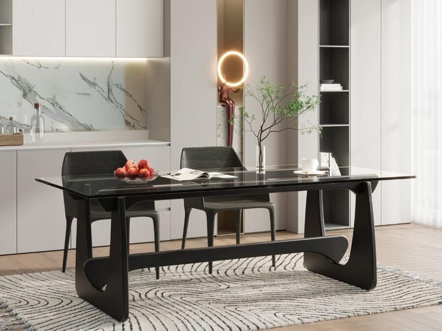 MEUBI Noguchi styling-Eettafel Tafel Zwart Glas Eetkamertafel Design Tafel