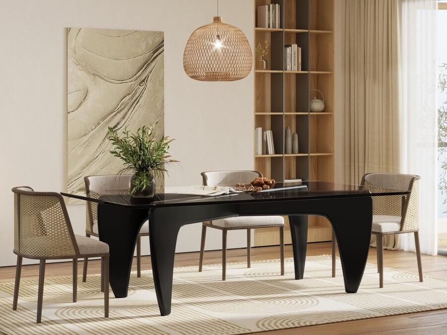 MEUBI Noguchi Styling Eettafel Tafel Zwart Hout Glas Eetkamertafel Design Tafel