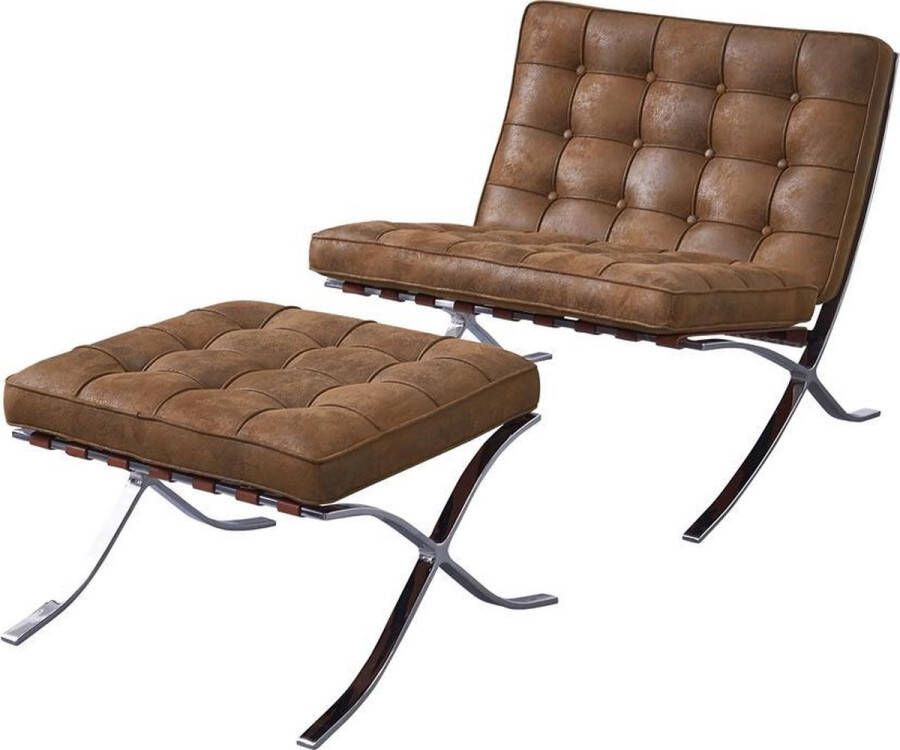 Meubilair Barcelona Chair + Hocker Vintage Bruin Suede leder Design