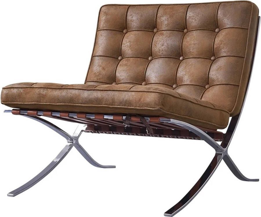 Meubilair Barcelona Chair Vintage Bruin RVS Zacht Suede Leder Premium
