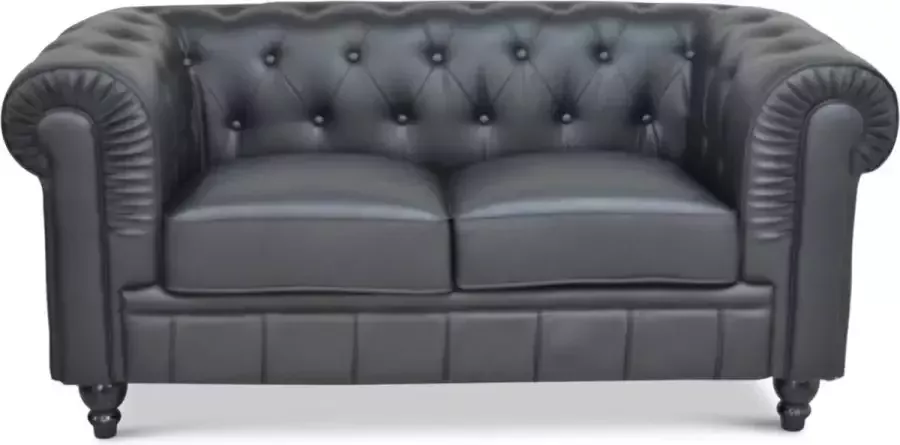 Meubilair Chesterfield Bank 2 Zits Zwart Leer Sofa