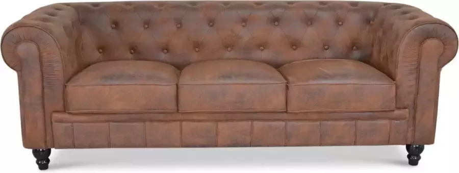 Meubilair Chesterfield Bank 3 Zits Bruin Vintage Suede Leer Sofa