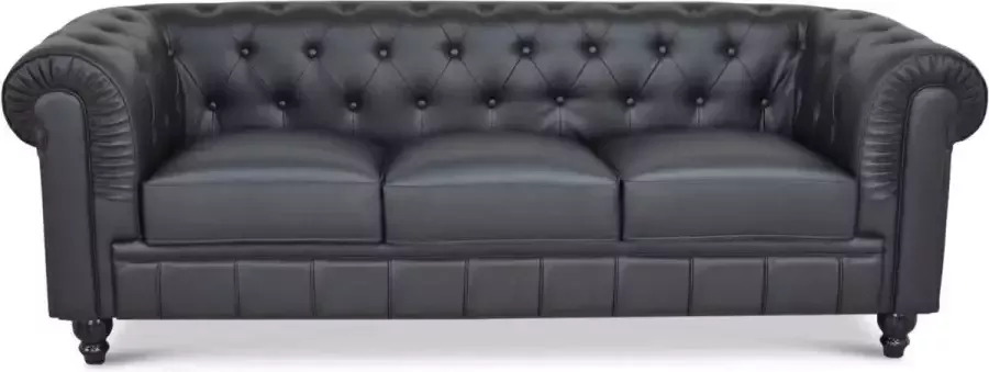 Meubilair Chesterfield Bank 3 Zits Zwart Leer Sofa Design bank