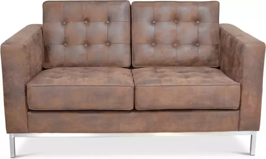 Meubilair Florence Knoll Bank 2 Zits Vintage bruin Suede Leer Knoll Zitbank Design bank