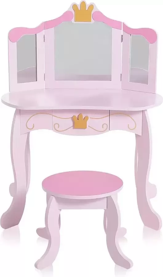 Meubilair Kaptafel met spiegel Inklapbare spiegels Met krukje Voor kinderen Roze