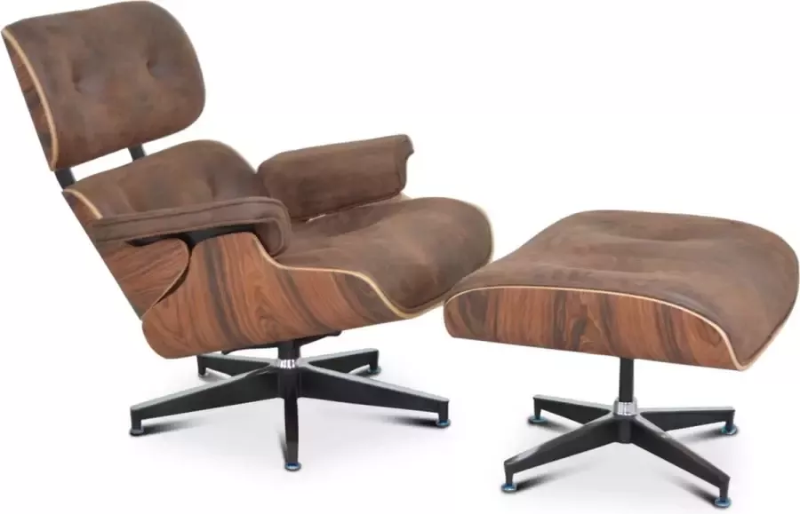 Meubilair Lounge Chair + Hocker XL Vintage Bruin Fauteuil Palissander Set