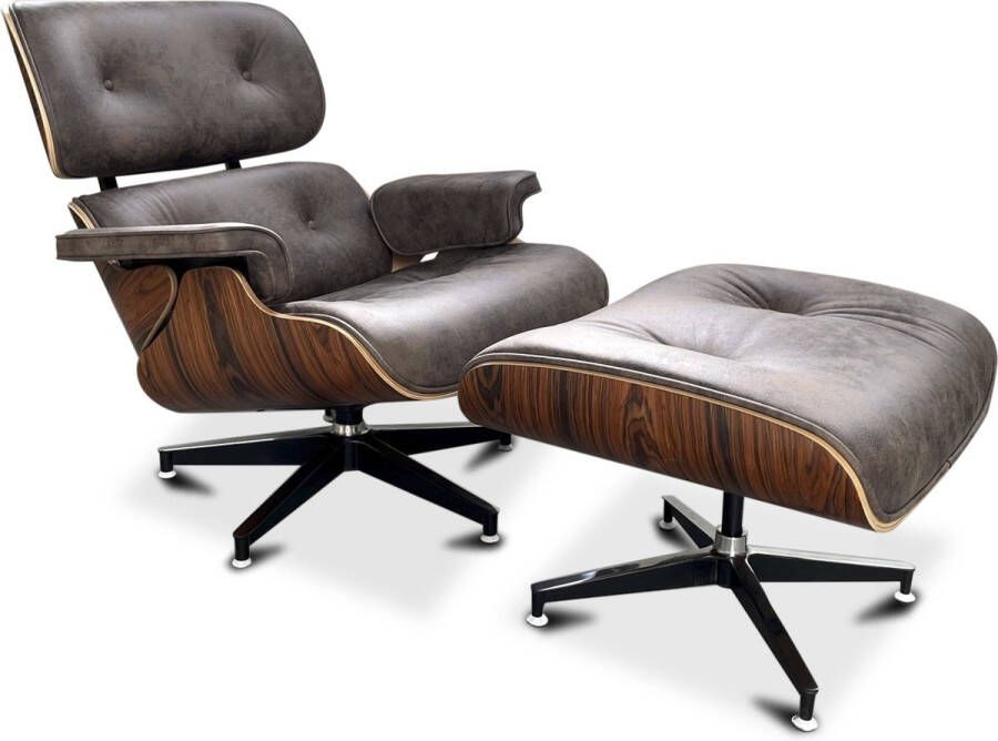 Meubilair Lounge Chair + Hocker -XL- Licht Vintage Bruin Fauteuil Palissander Set