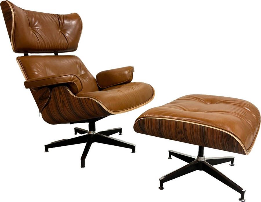 Meubilair Lounge Chair met hocker XL Cognac Fauteuil Stoel Meubi Palissander Set