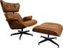 Meubilair Lounge Chair XL + Hocker Cognac Bruin Fauteuil Stoel Meubi Palissander Set - Thumbnail 1