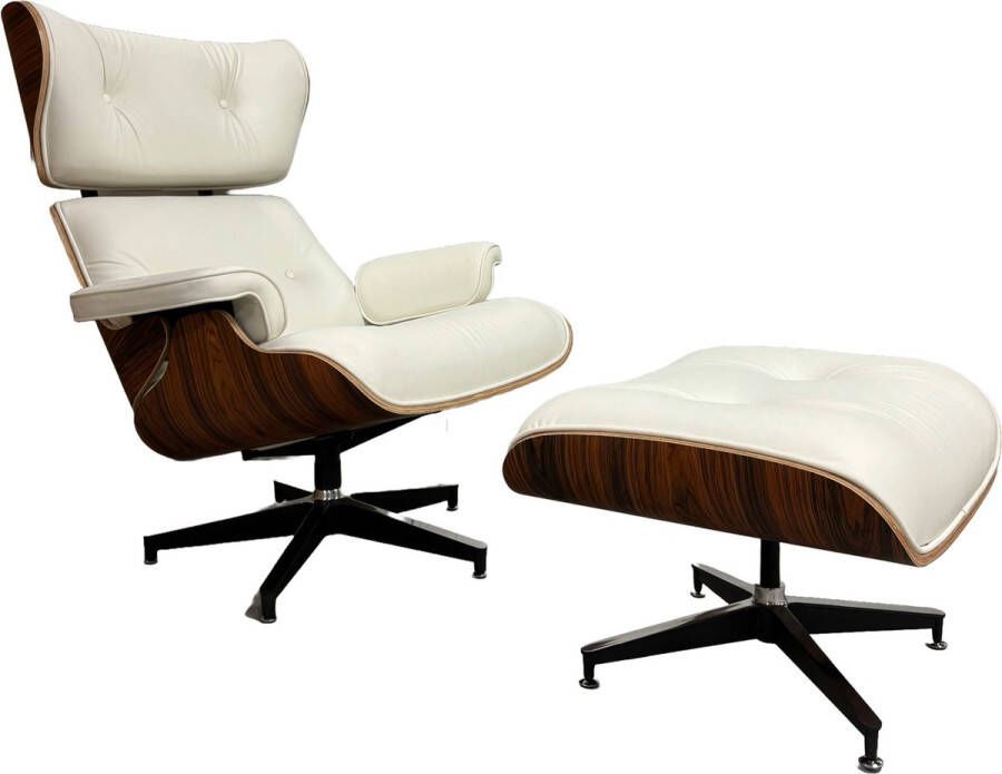 Meubilair Lounge Chair XL + Hocker Meubi Wit Fauteuil Stoel Palissander Set