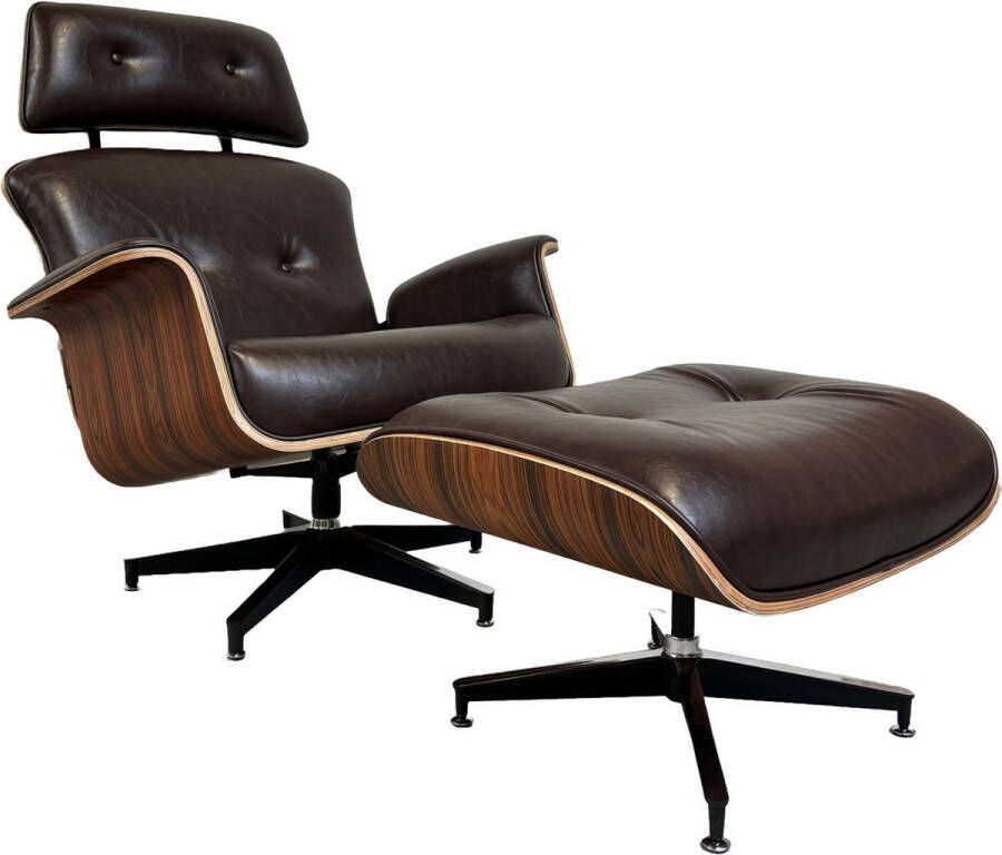 Meubilair Lounge Chair XL + Hocker Mokka Bruin Palissander Meubi Fauteuil Set