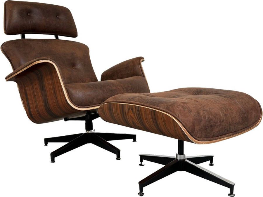 Meubilair Lounge Chair XL met Extra hoge rugleuning + Hocker Vintage Bruin Palissander Meubi Fauteuil Set - Foto 1