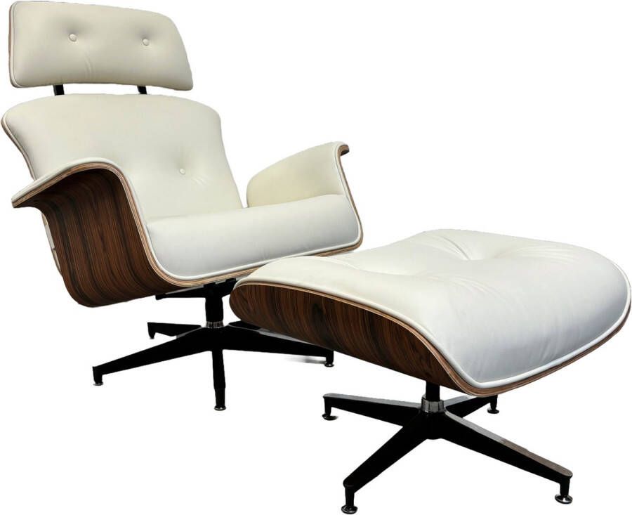 Meubilair Lounge Chair XL met Extra hoge rugleuning + Hocker Wit Palissander Meubi Fauteuil Set