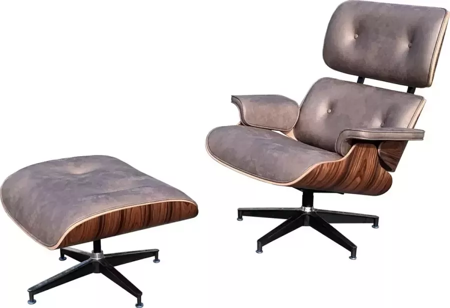 Meubilair Lounge Chair XL Model + Hocker Licht Vintage Bruin Fauteuil Palissander Set