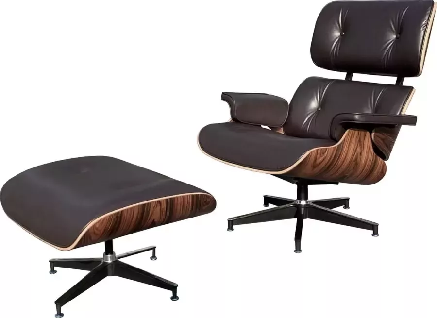 Meubilair Lounge Chair XL Model + Hocker Mokka Bruin Fauteuil Palissander Set