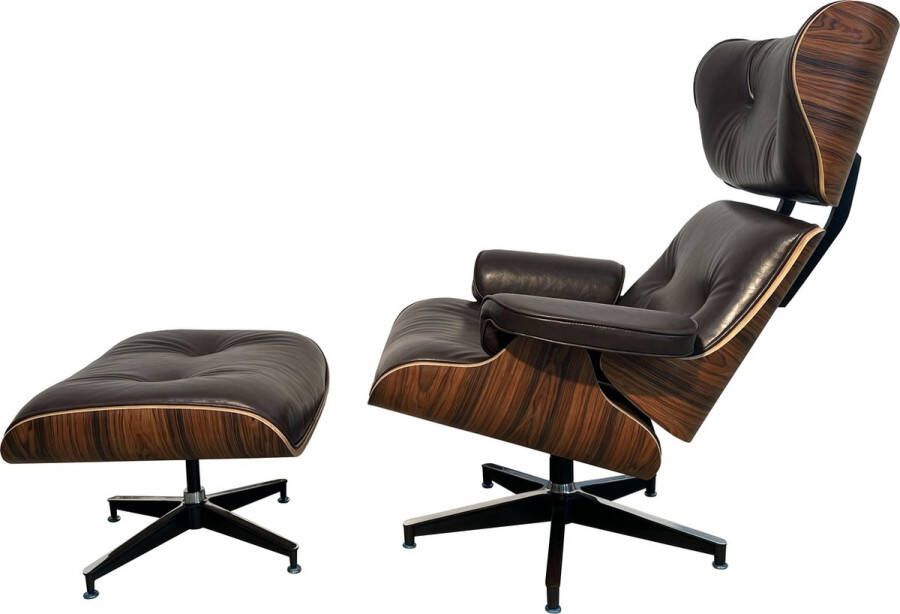 Meubilair Meubi Lounge Chair + Hocker Mokka Bruin Fauteuil Palissander Set