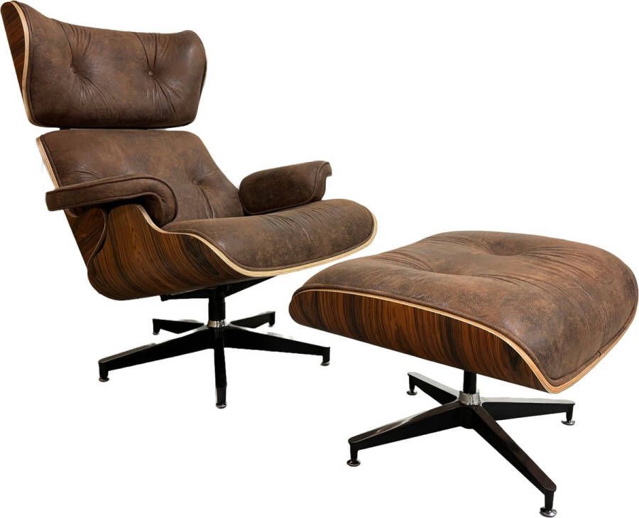 Meubilair Lounge Chair met hocker XL Bruin Vintage Fauteuil Stoel Meubi Palissander Set