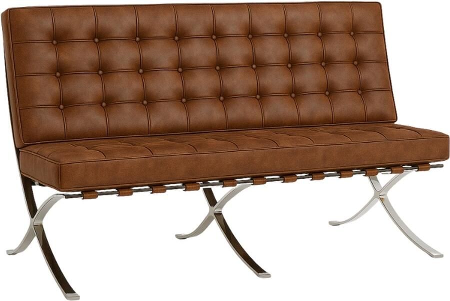 Meubilair Barcelona Chair 2-zits Bruin Vintage Fauteuil Stoel Loungestoel Relaxfauteuil Bank Velvet