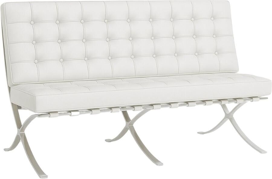 Meubilair Barcelona Chair 2-zits Wit Leer Fauteuil Stoel Loungestoel Relaxfauteuil Bank