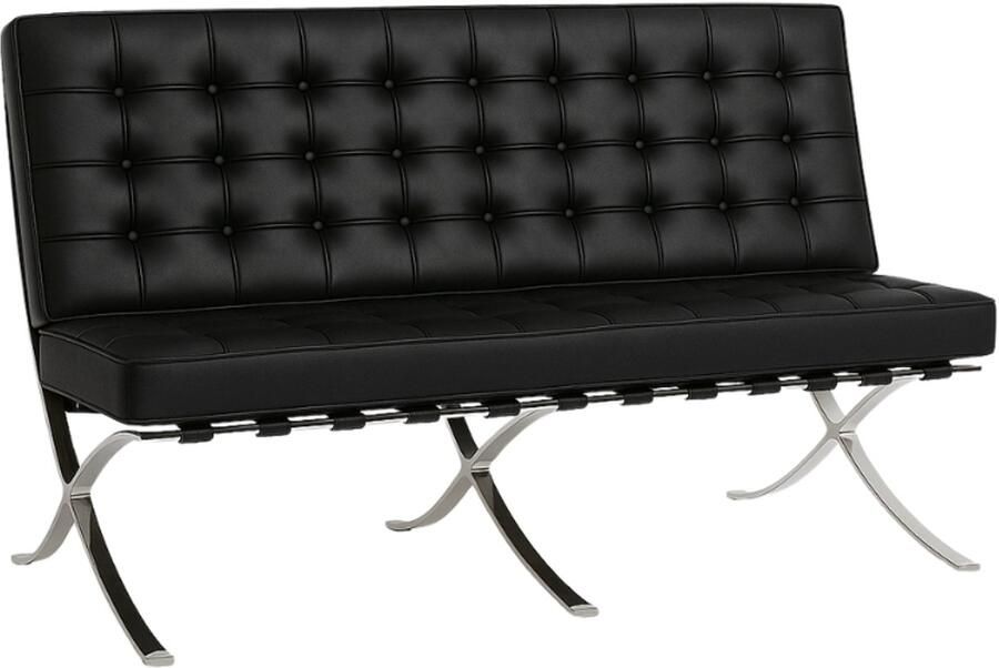 Meubilair Barcelona Chair Zwart Leer Fauteuil Stoel Loungestoel Twee personen Wachtruimte stoel 2-zits Wachtkamer