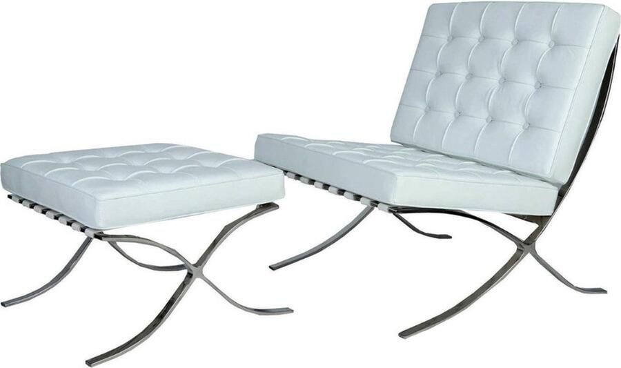 Meubilair Barcelona Chair + Hocker Wit Design Fauteuil Stoel Zetel Lounge Leer Premium - Foto 2