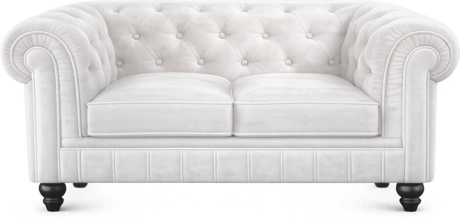 Meubeldistrict Chesterfield Bank 2 Zits Velvet wit Fluweel Sofa - Foto 2