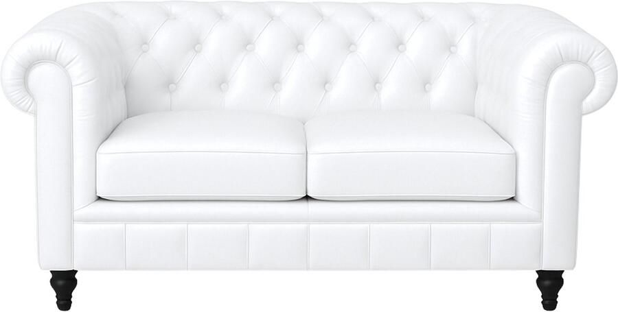 Meubilair Chesterfield Bank 2 Zits Wit Leer Sofa