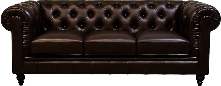 Meubilair Chesterfield Bank 3 Zits Bruin Mokka Leer Sofa