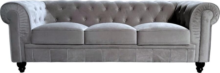 Meubilair Chesterfield Bank 3 Zits Velvet Grijs Fluweel Leer Sofa - Foto 2