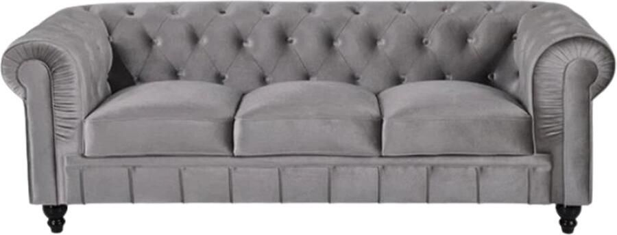 Meubilair Chesterfield Bank 3 Zits Velvet Grijs Fluweel Leer Sofa