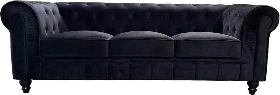 Meubilair Chesterfield Bank 3-Zits Velvet Zwart Fluweel- Sofa - Foto 2