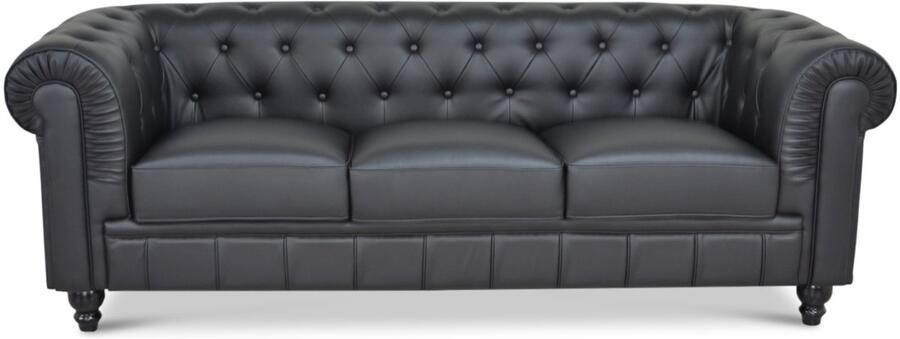 Meubilair Chesterfield Bank 3 Zits Zwart Leer Sofa