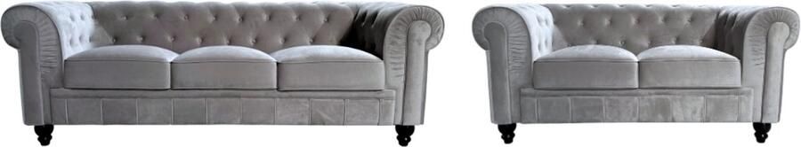 Meubilair Chesterfield Banken Set 2 & 3 Zits Velvet Grijs Fluweel Vintage - Foto 2