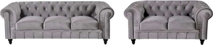 Meubilair Chesterfield Banken Set 2 & 3 Zits Velvet Grijs Fluweel Vintage