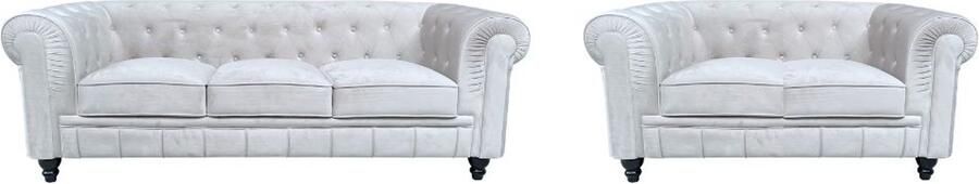 Meubilair Chesterfield Banken Set 2 & 3 Zits Velvet Wit Suede leder - Foto 2