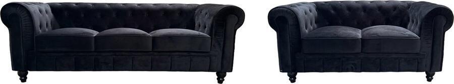 Meubilair Chesterfield Banken Set 2 & 3 Zits Velvet Zwart- Fluweel- Design