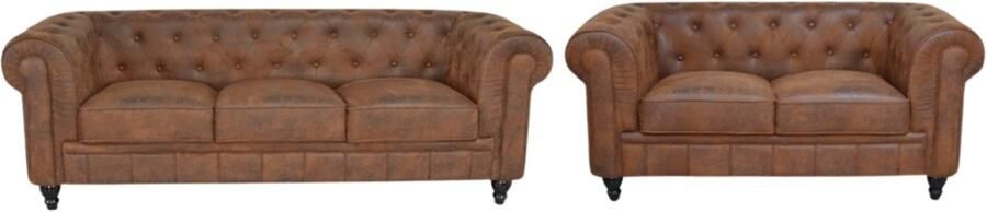Meubilair Chesterfield Banken Set 2 & 3 Zits Vintage Bruin Suede leder