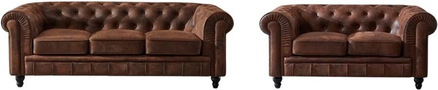 Meubilair Chesterfield Banken Set 2 & 3 Zits Vintage Bruin Suede leder - Foto 2