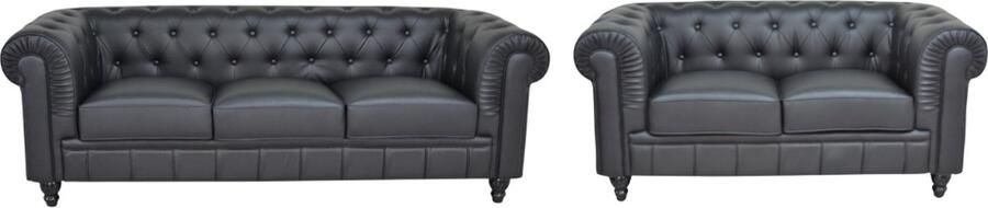 Meubilair Chesterfield Banken Set Leder 2 & 3 Zits Zwart Design