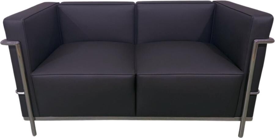 Meubilair Design Bank 2 Zits Zwart Leder RVS Lounge Sofa