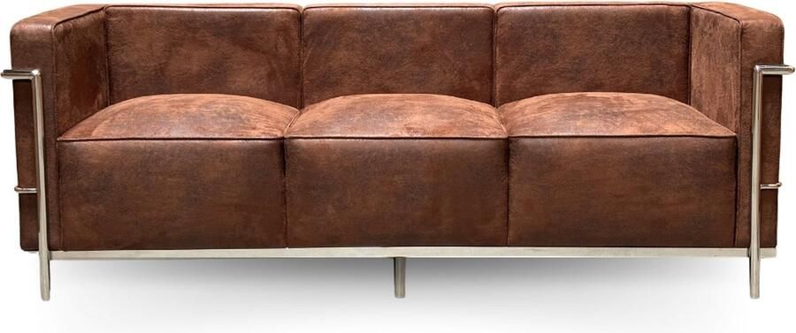 Meubilair Design Bank 3 Zits Vintage Bruin Suede Leder RVS Lounge Sofa - Foto 3