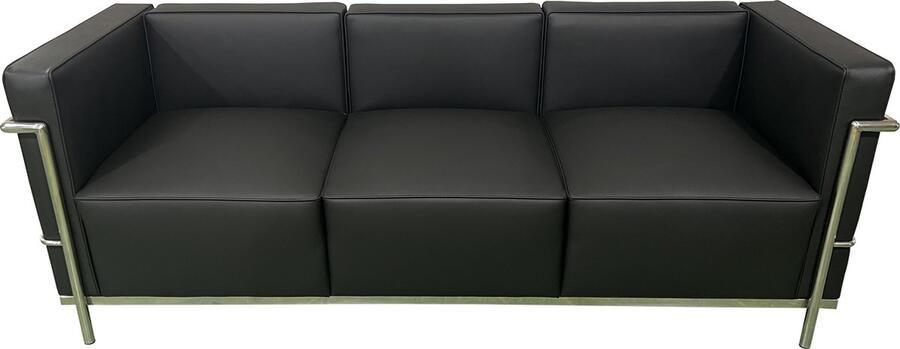 Meubilair Design Bank 3 Zits Zwart Leder RVS Lounge Sofa - Foto 2