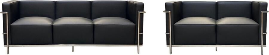 Meubilair Design Bank 2 & 3 Zits Set Zwart Leer Sofa Zitbank