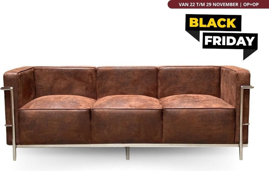 Meubilair Design Bank 3 Zits Vintage Bruin Suede Leder RVS Lounge Sofa - Foto 2