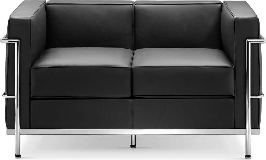 Meubilair Design Bank 2 Zits Zwart Leder RVS Lounge Sofa - Foto 2