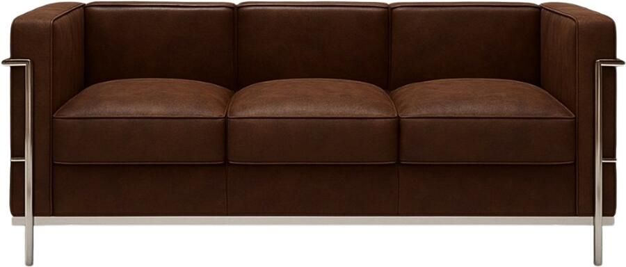 Meubilair Design Bank 3 Zits Bruin Vintage Suede Leer Sofa Zitbank