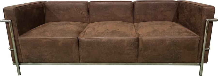 Meubilair Design Bank 3 Zits Vintage Bruin Suede Leder RVS Lounge Sofa - Foto 4