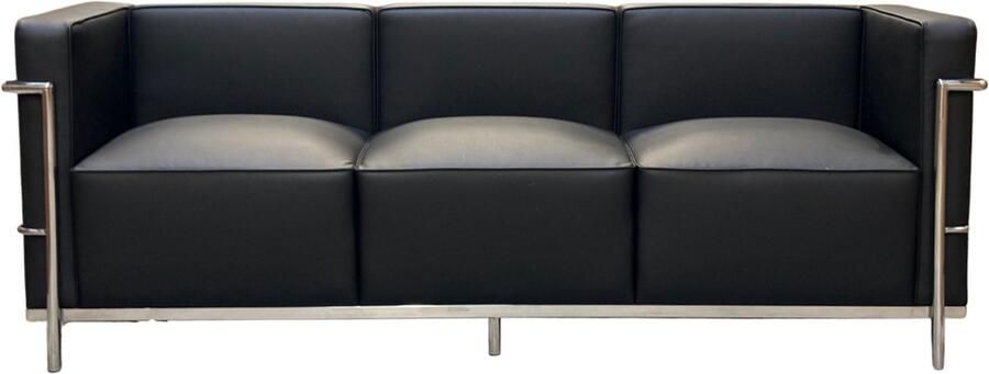 Meubilair Design Bank 3 Zits Zwart Leder RVS Lounge Sofa