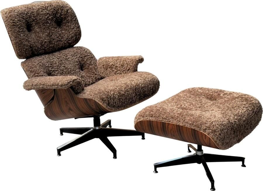 Meubilair Lounge Chair XL + Hocker Teddy stof Bruin Palissander Relaxfauteuil Loungestoel Fauteuil - Foto 2