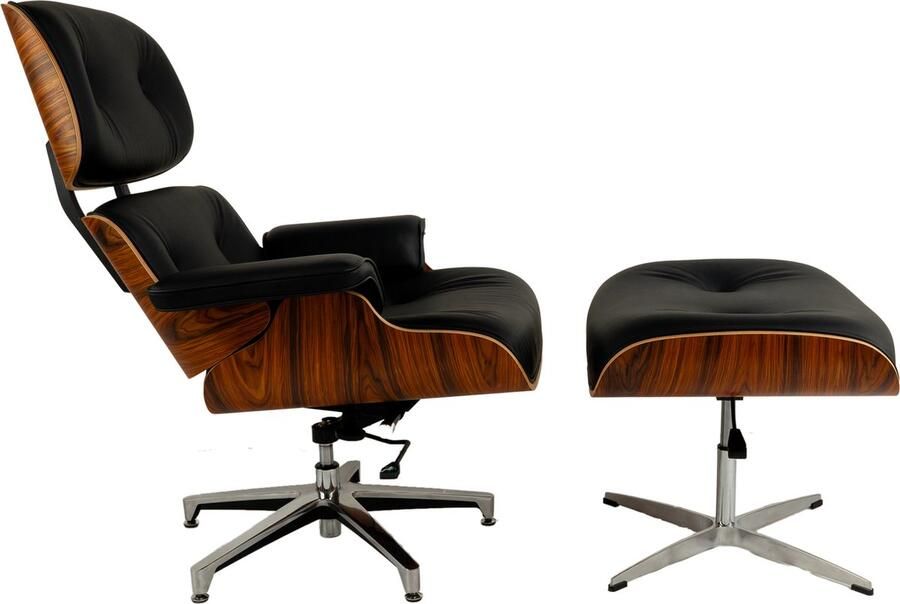 Meubilair Lounge Chair + Hocker Verstelbaar Kantelbaar Italiaans leder- Fauteuil Palissander PREMIUM Relaxfauteuil Stoel